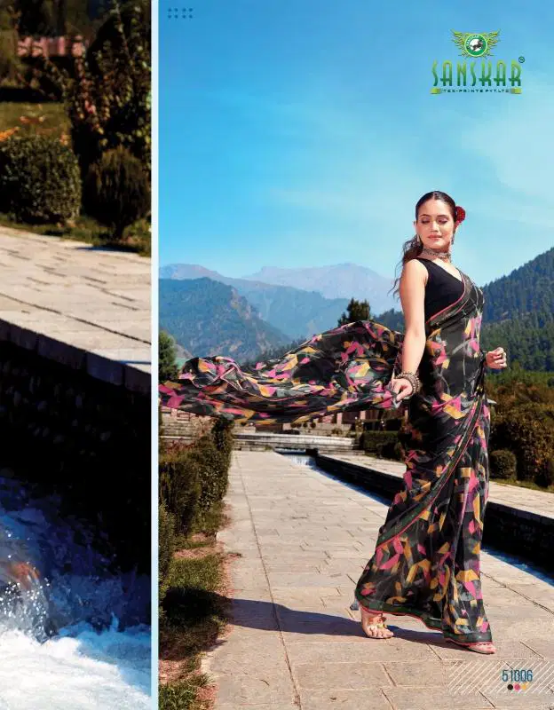 Sadhna By Sanskar  Printed Georgette Sarees Wholesale Price In Surat