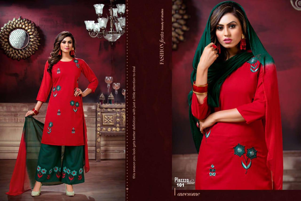 Plazzo Silver Daily Wear Latest Heavy Rayon With embroidery work Plazzo Suit  Collection 