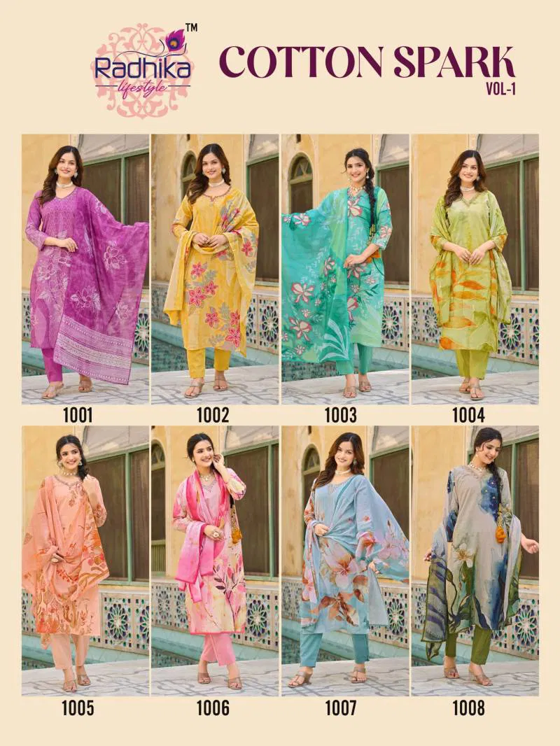 Cotton Spark Vol 1 By Radhika Cotton Printed Kurti Bottom With Dupatta Wholesale Clothing Distributors In India