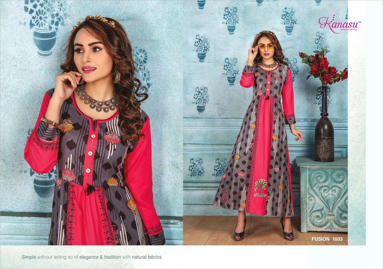 Kanasu Fusion Latest Designer Round Anarkali Style Long Kurtis Collection 