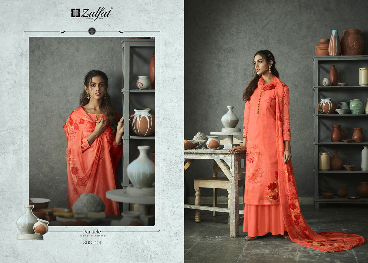 Zulfat Gulmohar 4 Designer Festive Wear Digital Print Top with four side lace Dupatta Pure cotton salwar Dress Material Collection