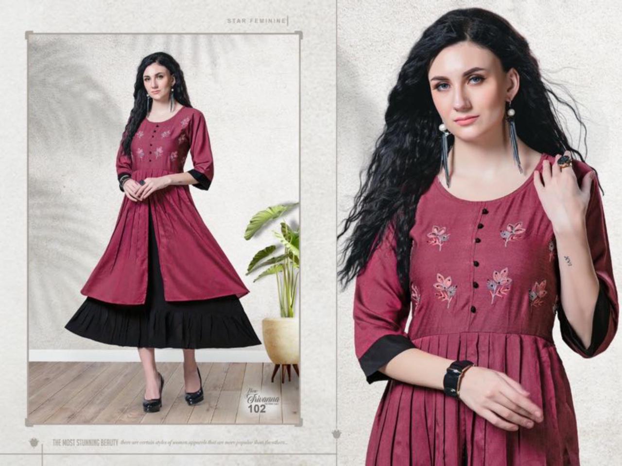 Beauty Queen New Jrivanna Latest Fancy Wear Rayon Anarkali Long Kurti Collection