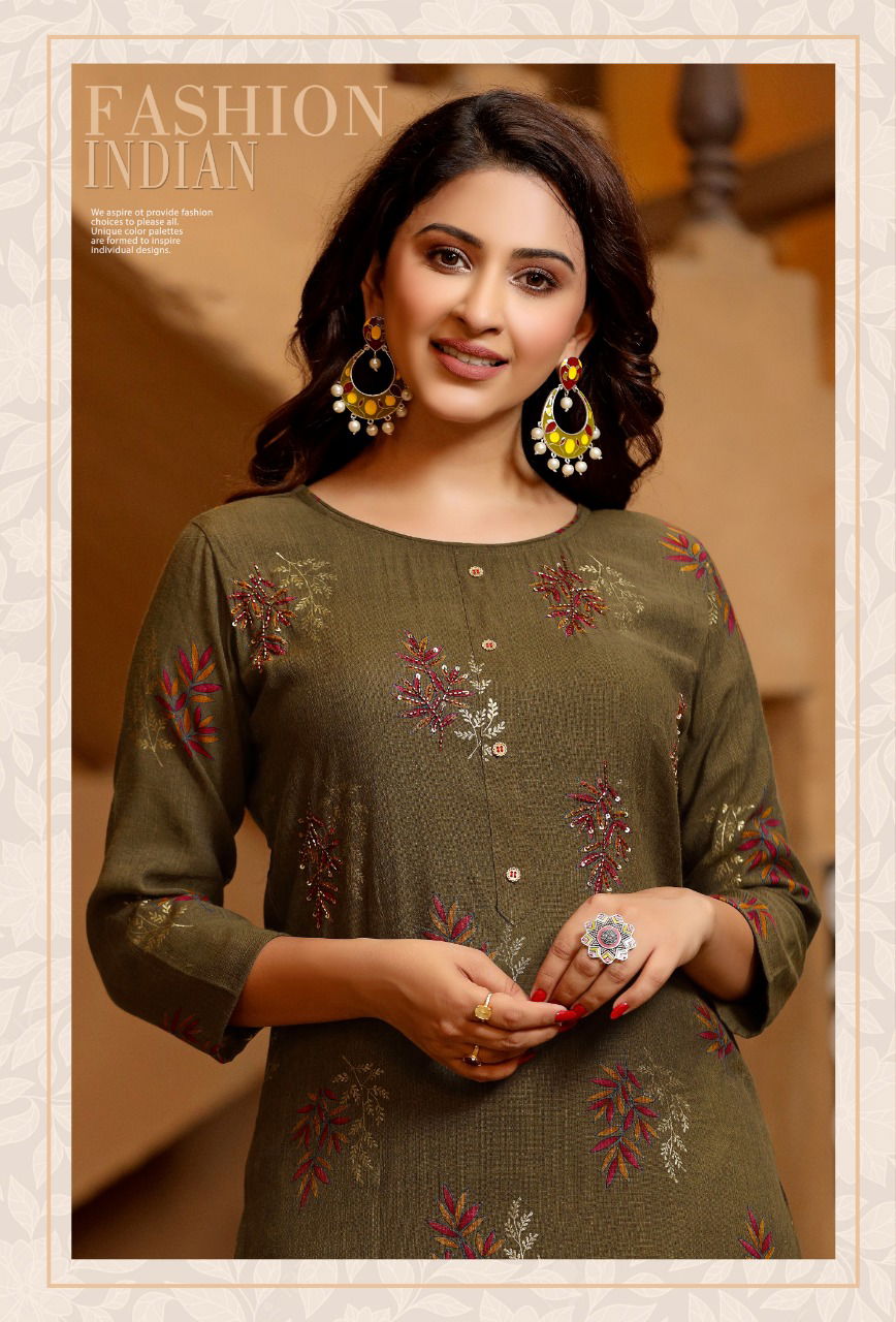 Hiva Aurika Latest Fancy Wear Rayon Designer Kurti With Bottom Collection