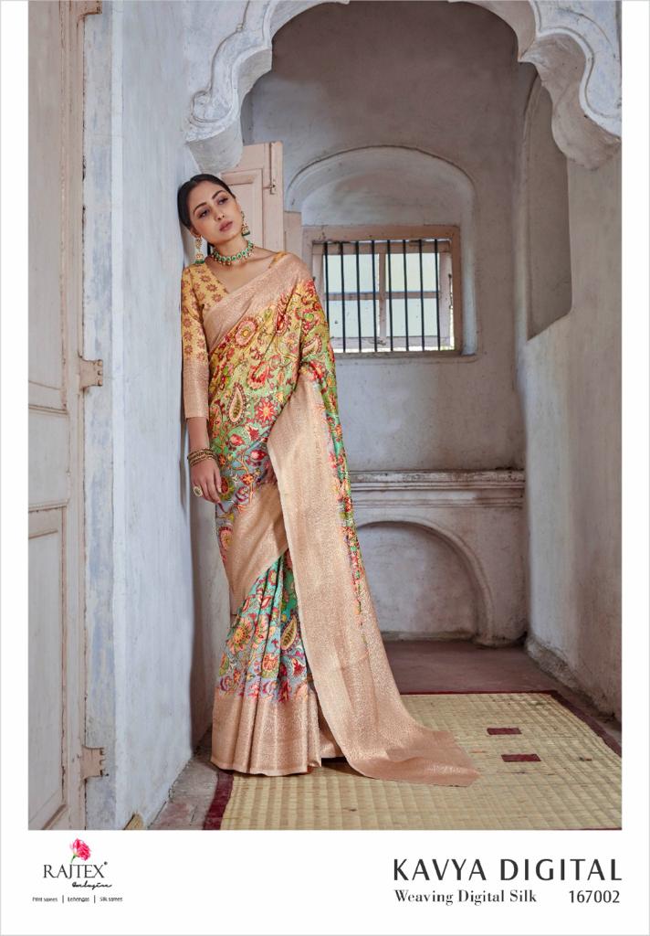 Rajtex Kavya Latest Fancy Festive Wear waeving Digital Printed Silk Sarees Collection
