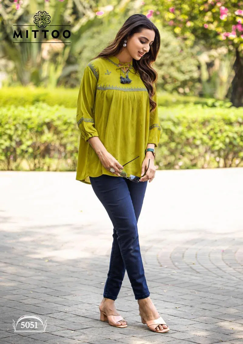 Mittoo Victoria Vol 9 Rayon Wrinkle With Thread Work Top Online Wholesale