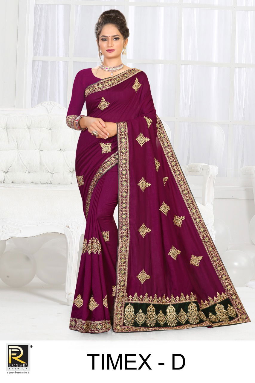 Ronisha Timex Festive Wear Designer velvet box pallu Art Silk Saree Amazing Collection
