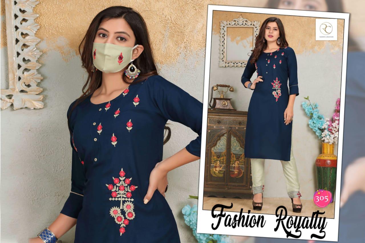 Rc Lichi 2 Latest Designer Straight Neck Mirror Embroidery Work Style Kurti With Bottom Collection