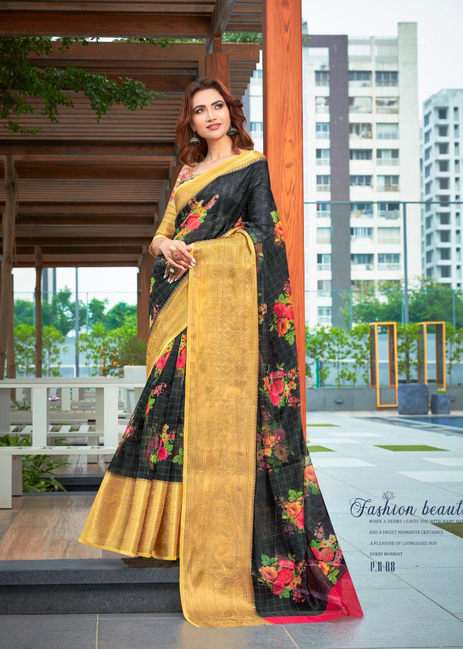 Shvetamber Peacock Kutthu Pattu Latest Designer Party Wear Stylish Digital Printed Organza Saree Collection 
