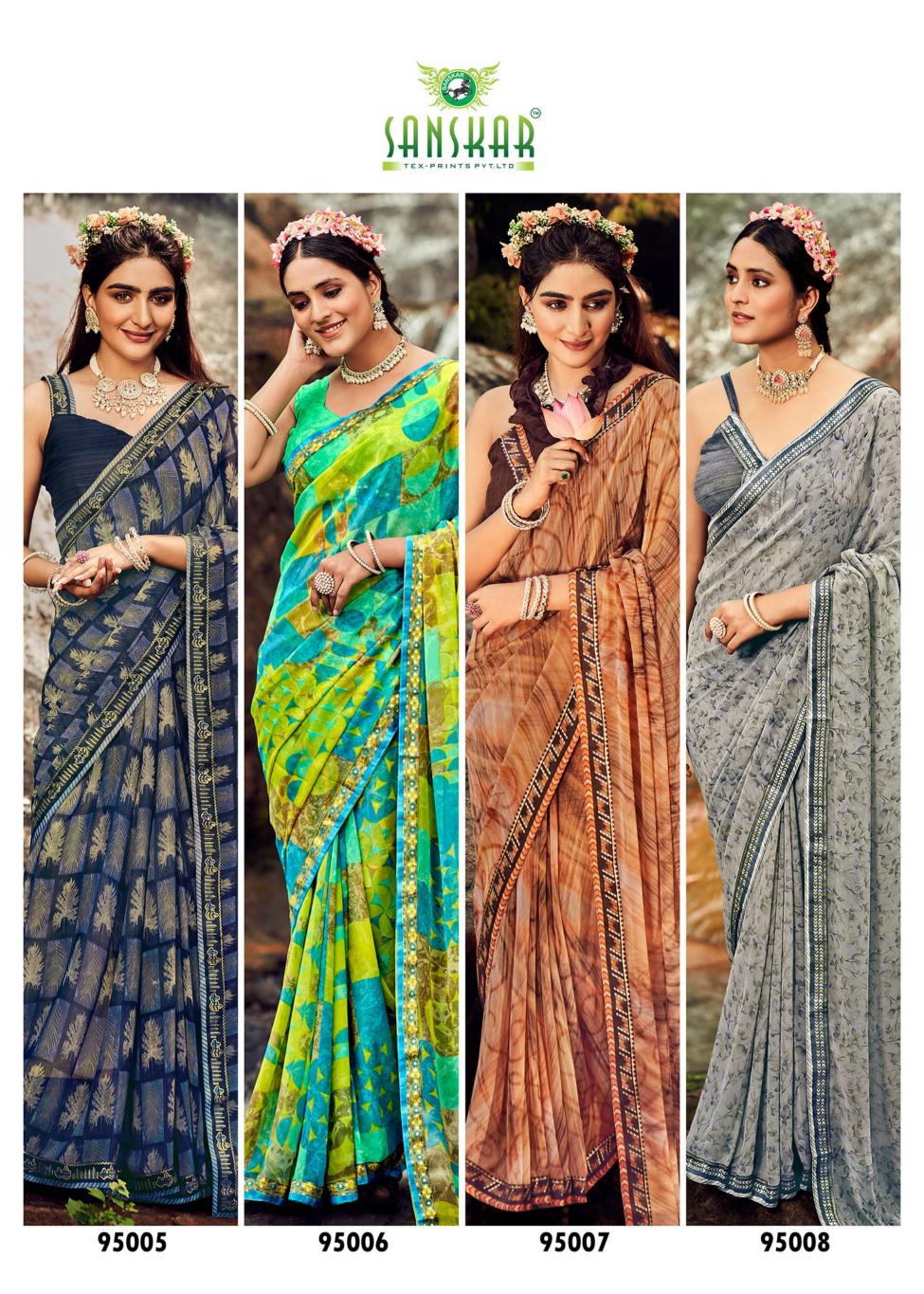 Saaj By Sanskar Printed Georgette Sarees Wholesale Clothing Distributors In India