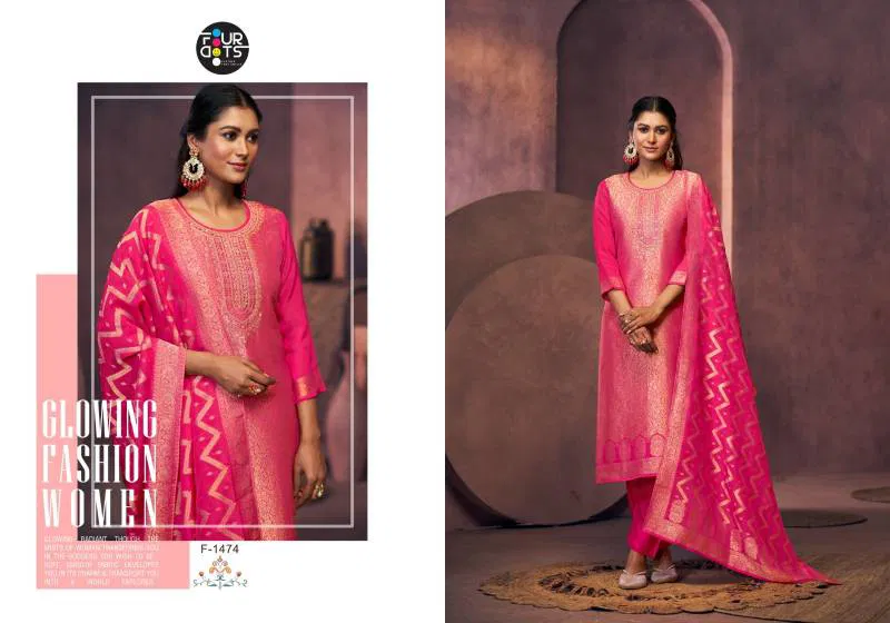 Magadhi By Four Dots Viscose Organza Jacquard Dress Material Wholesale Market