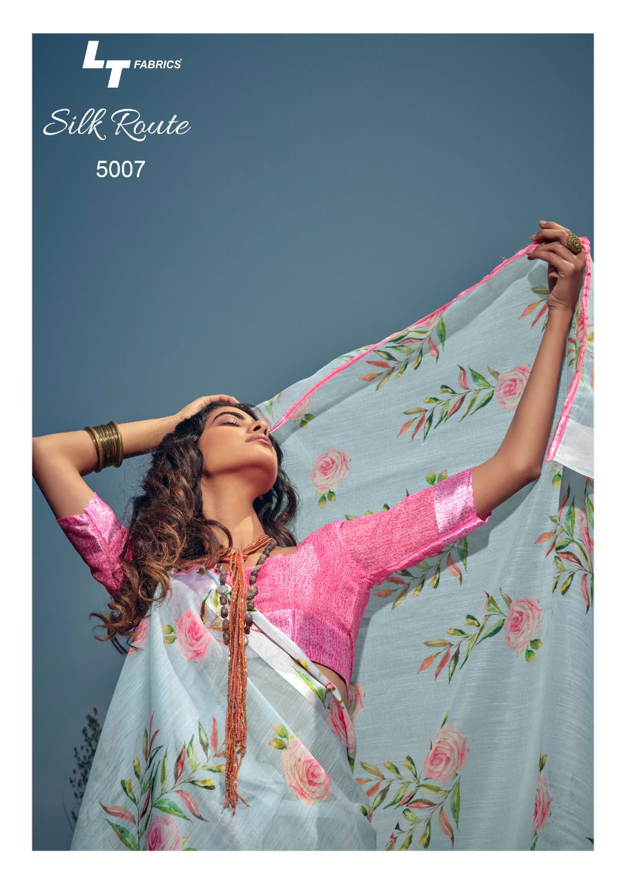 Lt Silk Route Latest Fancy Designer Linen Printed Casual Wear Saree Collection
