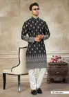 Black Color Outluk Wedding Vol 48 Pure Silk Fabric With Embroidery Work Mens Wear Kurta Payjama W4805 