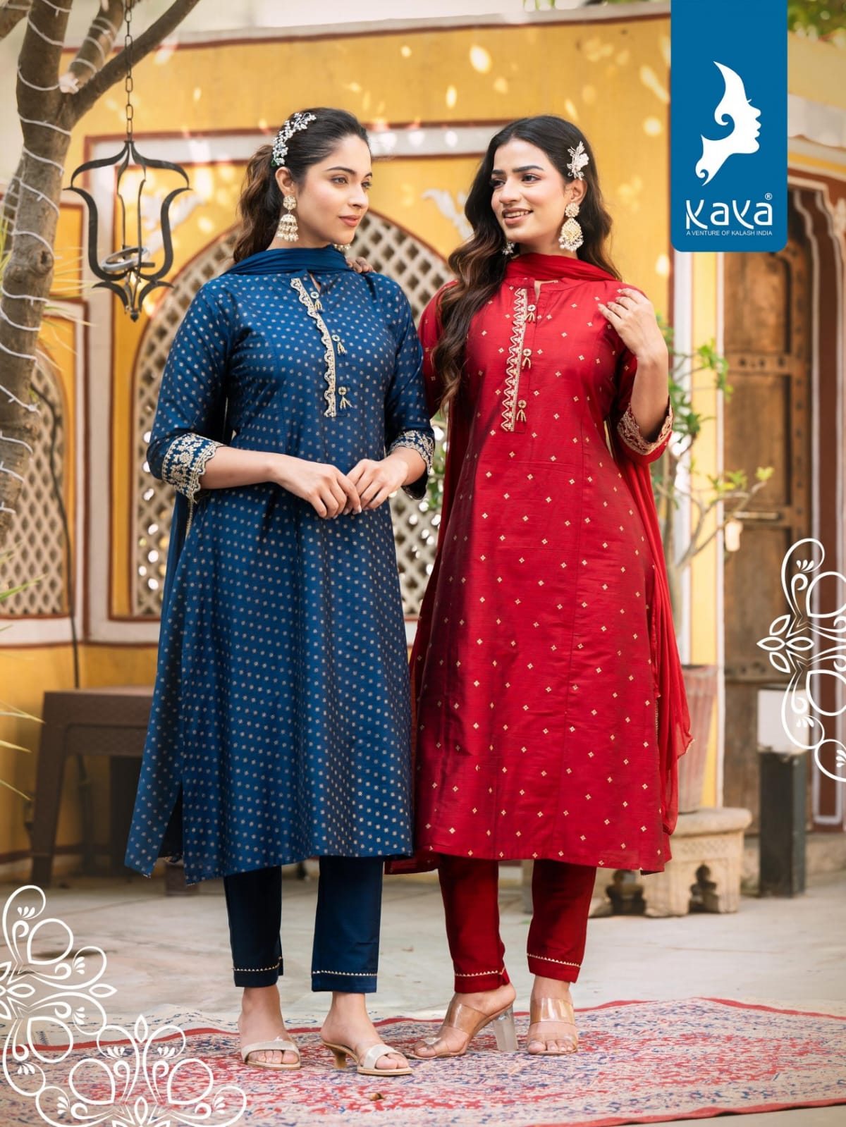 Aadhya By Kaya Long Silk Kurti With Bottom Dupatta Catalog