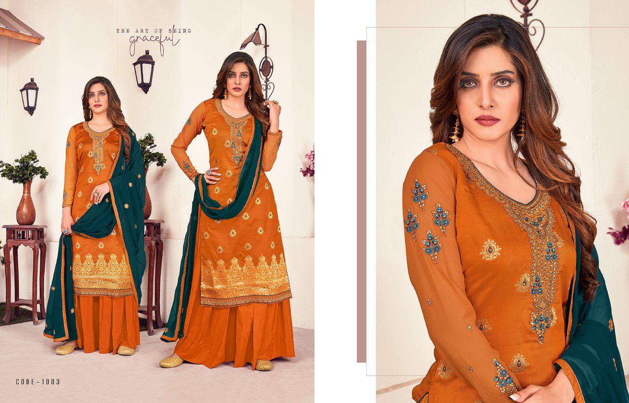 Rinaaz 1001 Series Latest Heavy Embroidery Sequence Work Georgette Designer Suits With Diamond Work Embroidery Lace Patti Dupatta