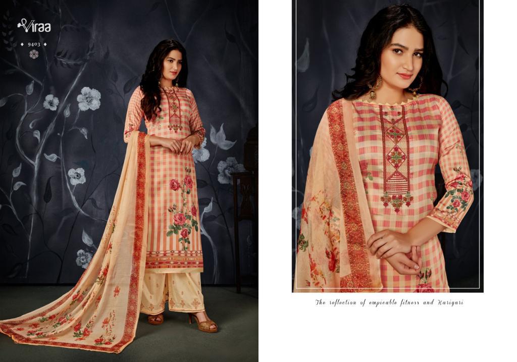 Viraa Pehlu Latest Heavy Designer Feastive Wear Jam Digital Printed Embroidery Work Top And Chiffon Dupatta Dress Material Collection

