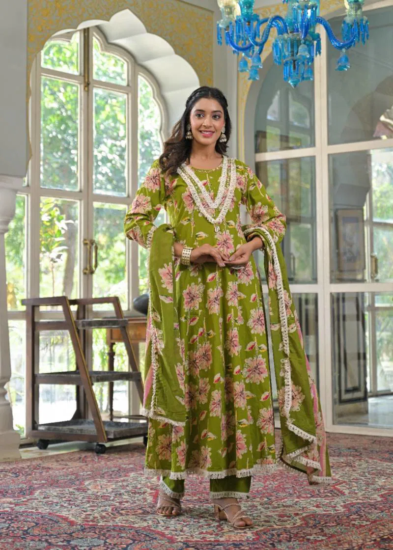 Tanyaa P 299 Mul Cotton Handwork Touchup Anarkali Kurti With Bottom Dupatta