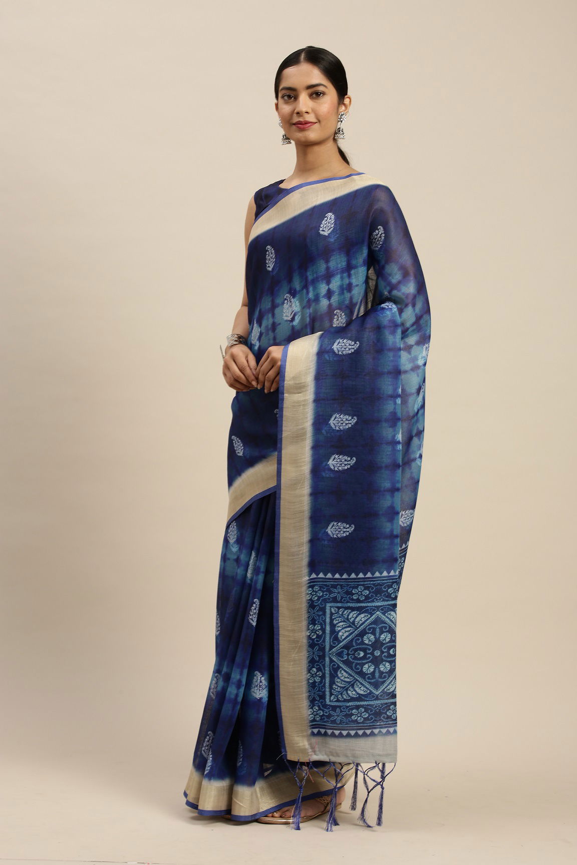 Indigo 1.1 Latest Fancy Designer Regular Casual Wear Linen Cotton Printed Saree Collection
