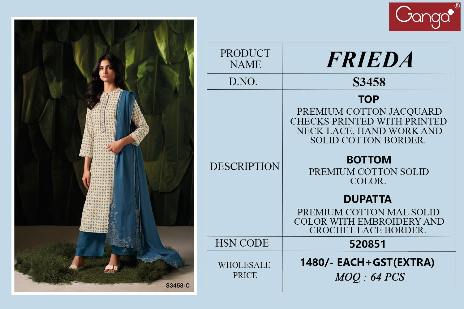 Frieda 3458 By Ganga Cotton Printed Designer Salwar Suit Suppliers In India
