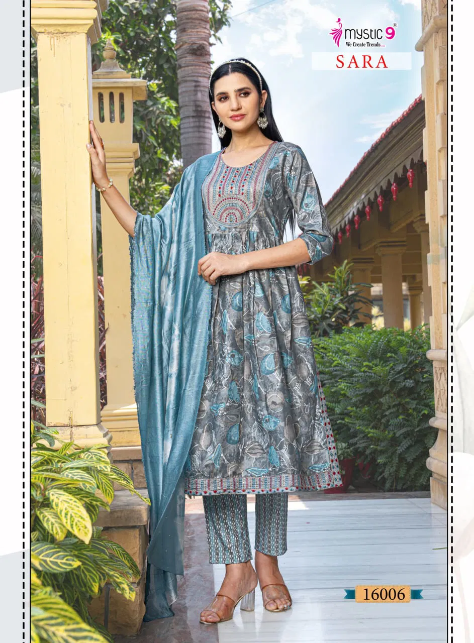 Sara Vol 16 By Mystic 9 Rayon Kurti With Bottom Dupatta Suppliers In India 