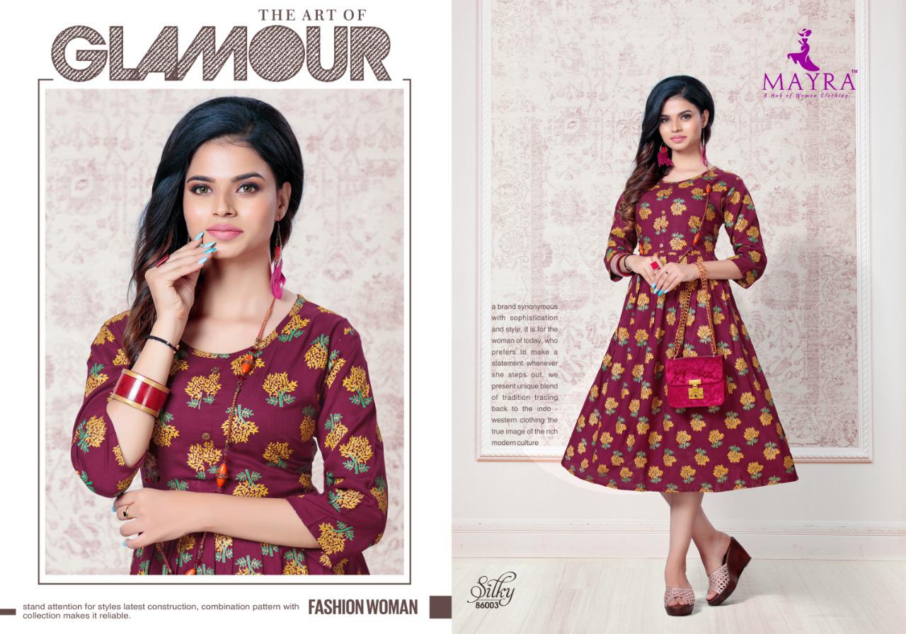 Mayra Silky Ethnic Party Wear Latest Designer Anarkali Rayon Kurti Collection