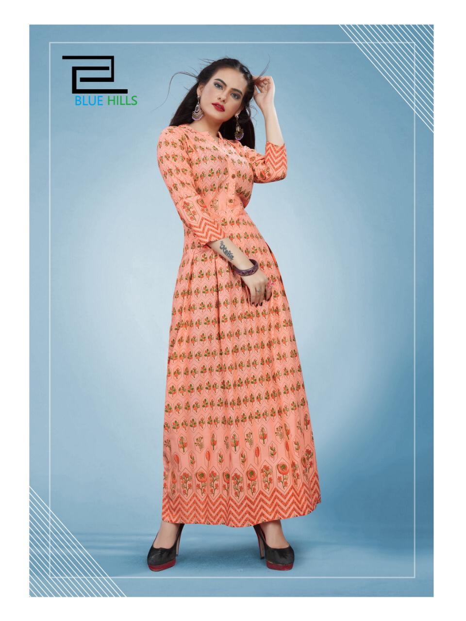 VF BLUE HILLS bournvilla volume 3 14KG REYON Long  Gown with Foil Print Collections