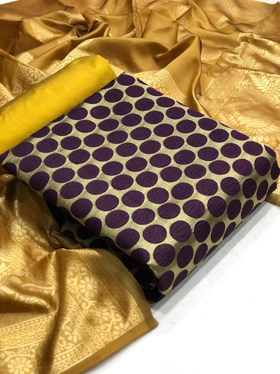 Banarasi Silk Dress 31 Latest Fancy Casual Wear Jacquard Weaving Dupatta Dress Material Collection