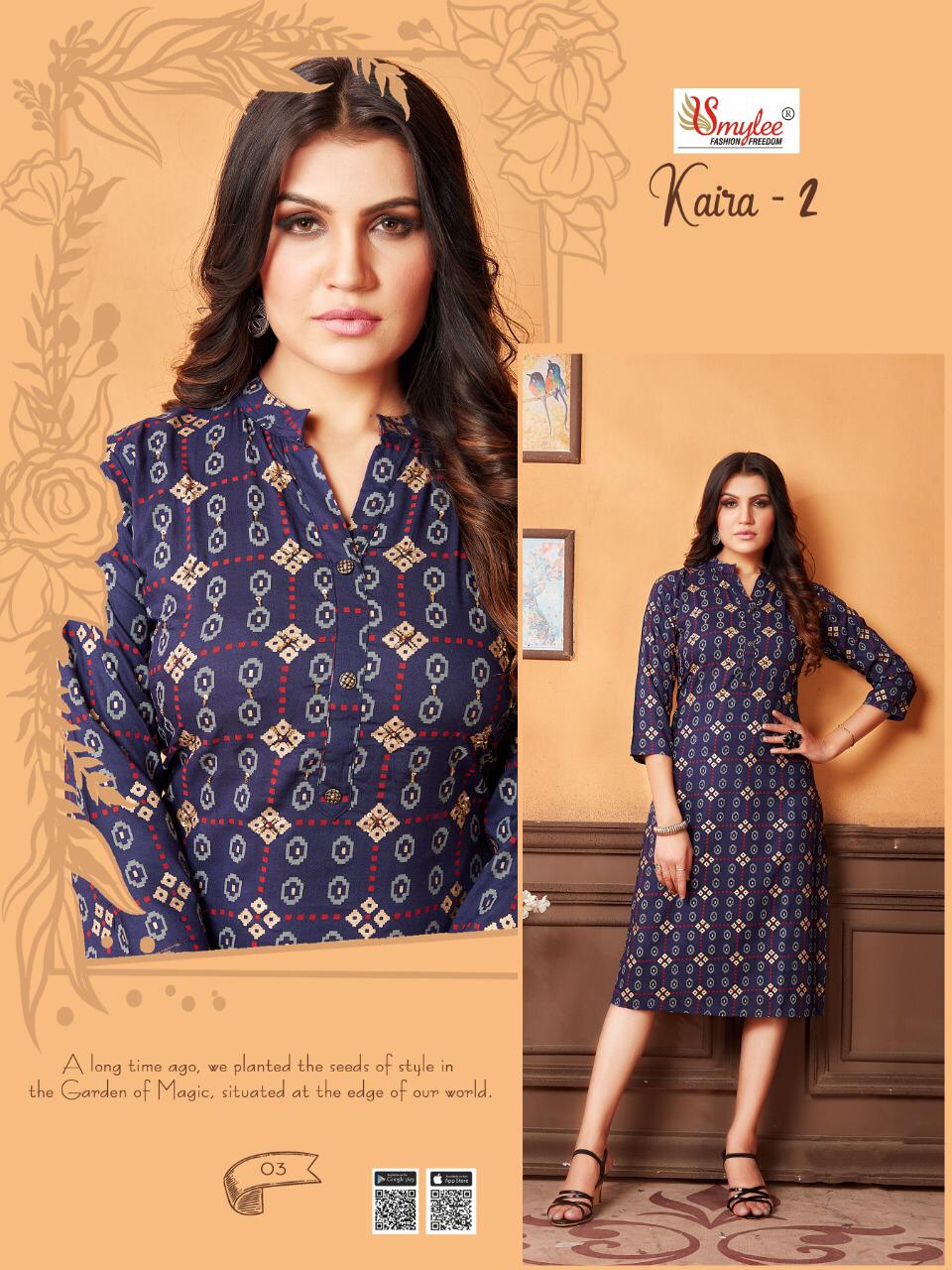 Smylee Kaira 2 Latest Fancy Casual Regular Wear Rayon Printed Kurtis Collection
