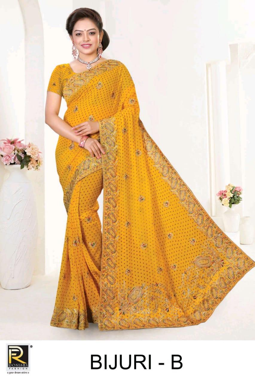Ronisha Bijuri latest Heavy Wedding Wear Georgette Fancy Saree Collection
