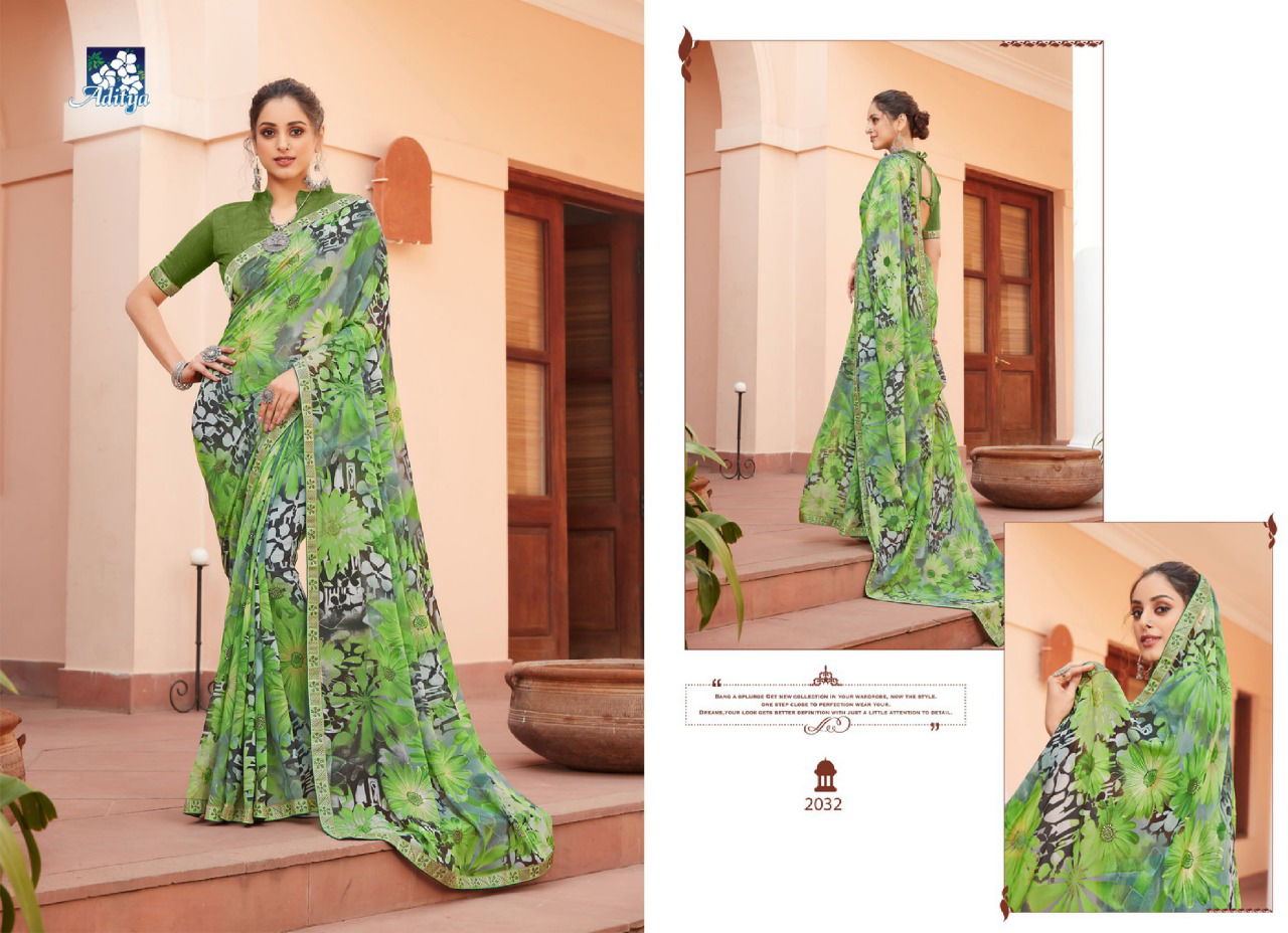 ADITYA UMANG Latest fancy Casual wear Foil Prints On Georgette With Lace Border Saree Collection