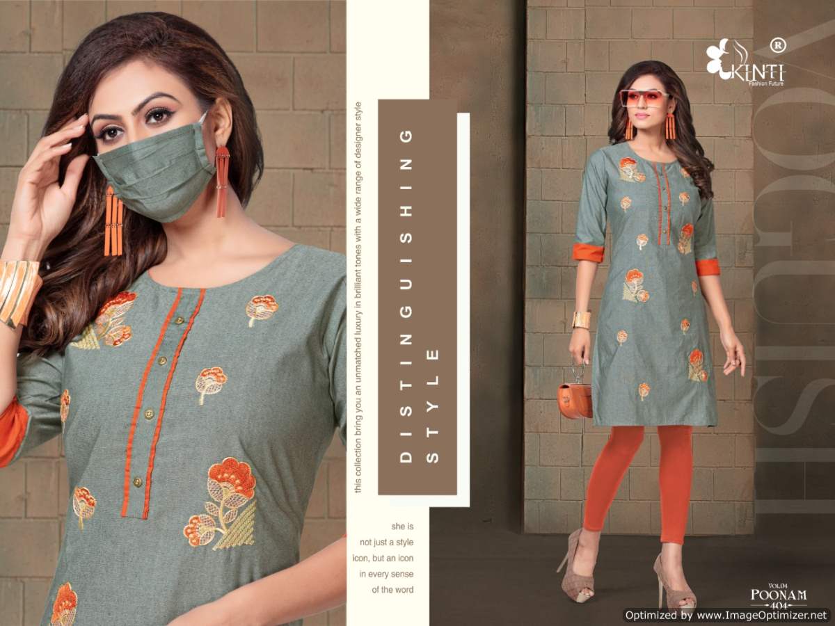 Kinti Poonam 4 Latest Regular Wear Handloom Cotton Embroidery Kurtis Collection
