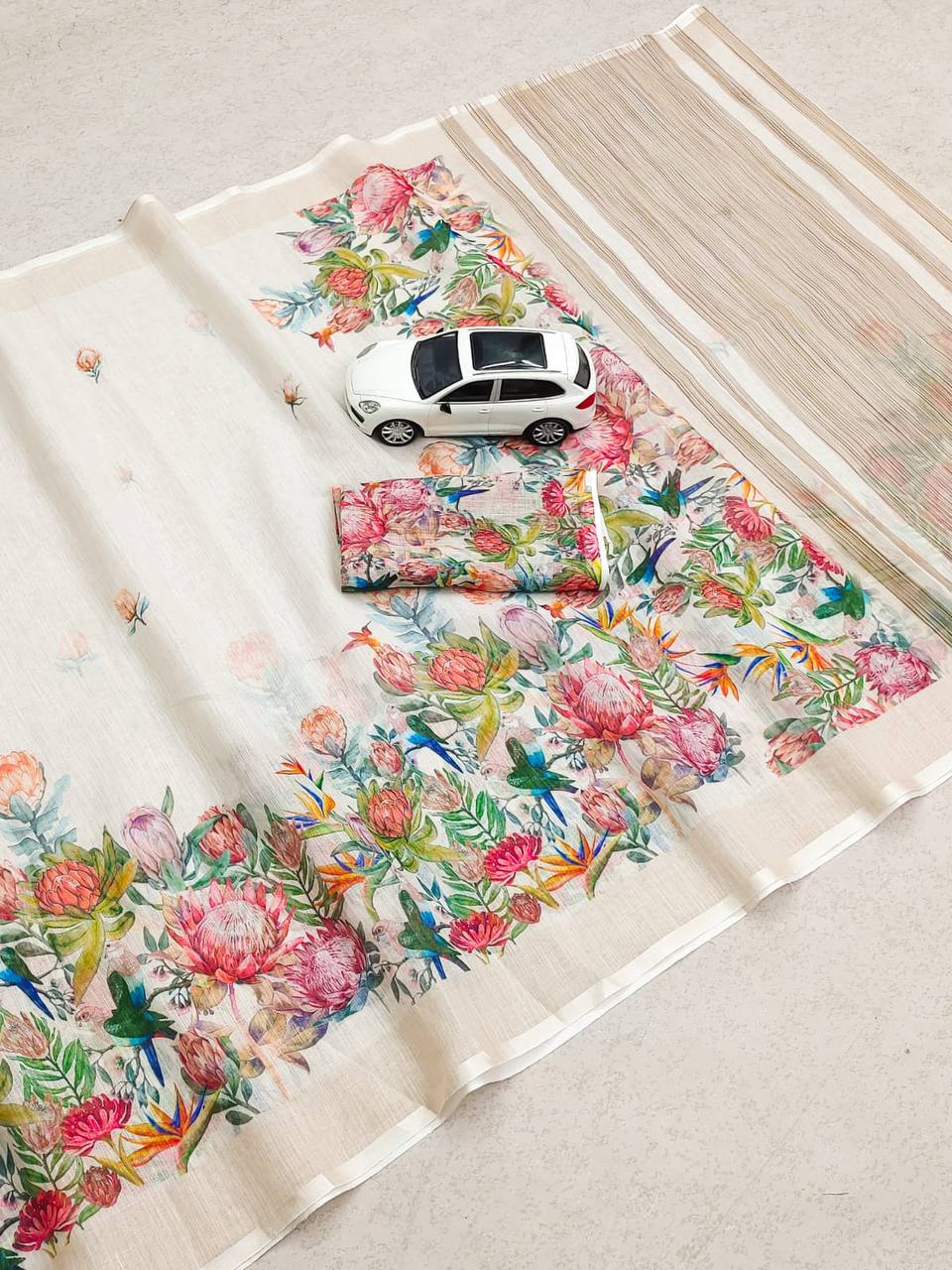Mg 312 Mangalay New Design Plain Linen Printed Saree Catalog