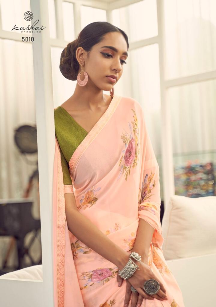 Kashvi Arth Silk Latest fancy regular Casual Wear Printed Georgette With Border Saree Collection
