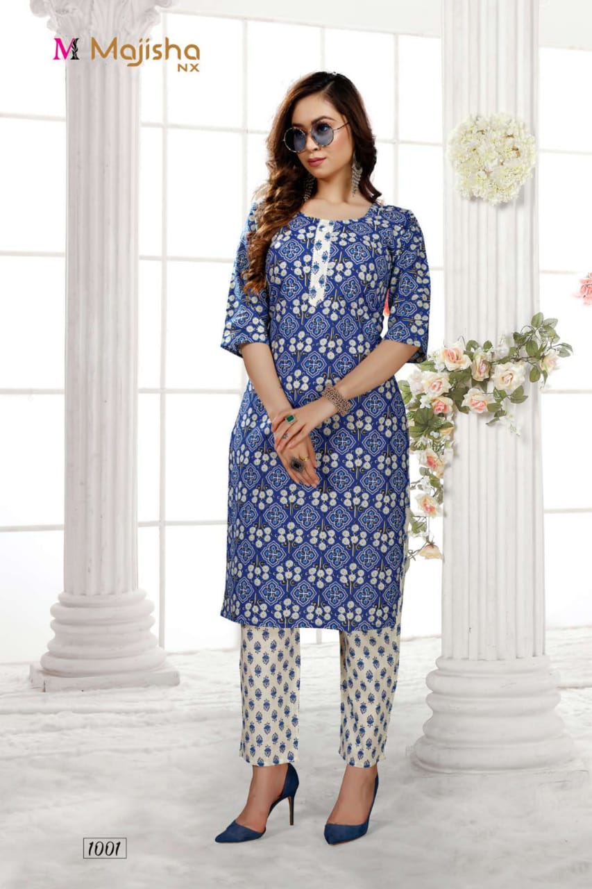 Majisha Nx Cotton House Regular Wear Cotton Printed Kurti With Bottom Collection