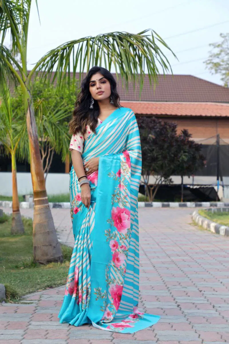 Sf Sizzler 3 Digital Printed Japan Satin Fancy Saree Wholesale Market Surat