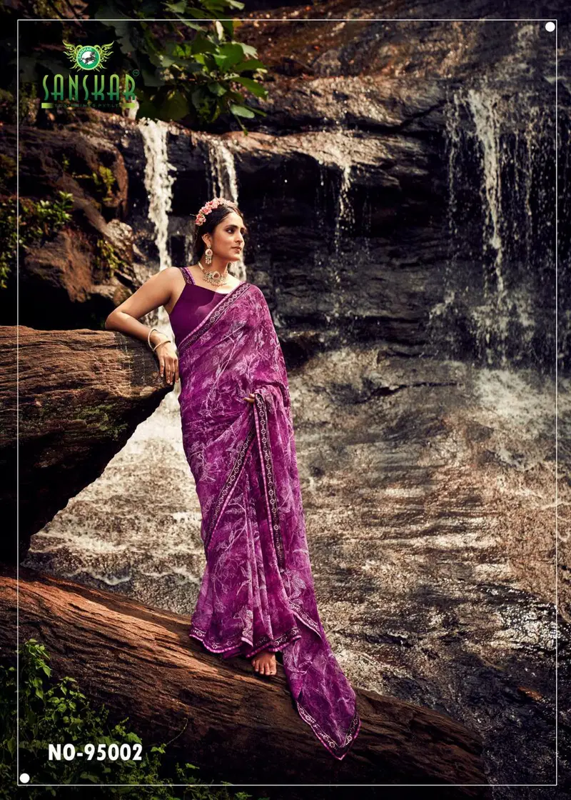 Saaj By Sanskar Printed Georgette Sarees Wholesale Clothing Distributors In India