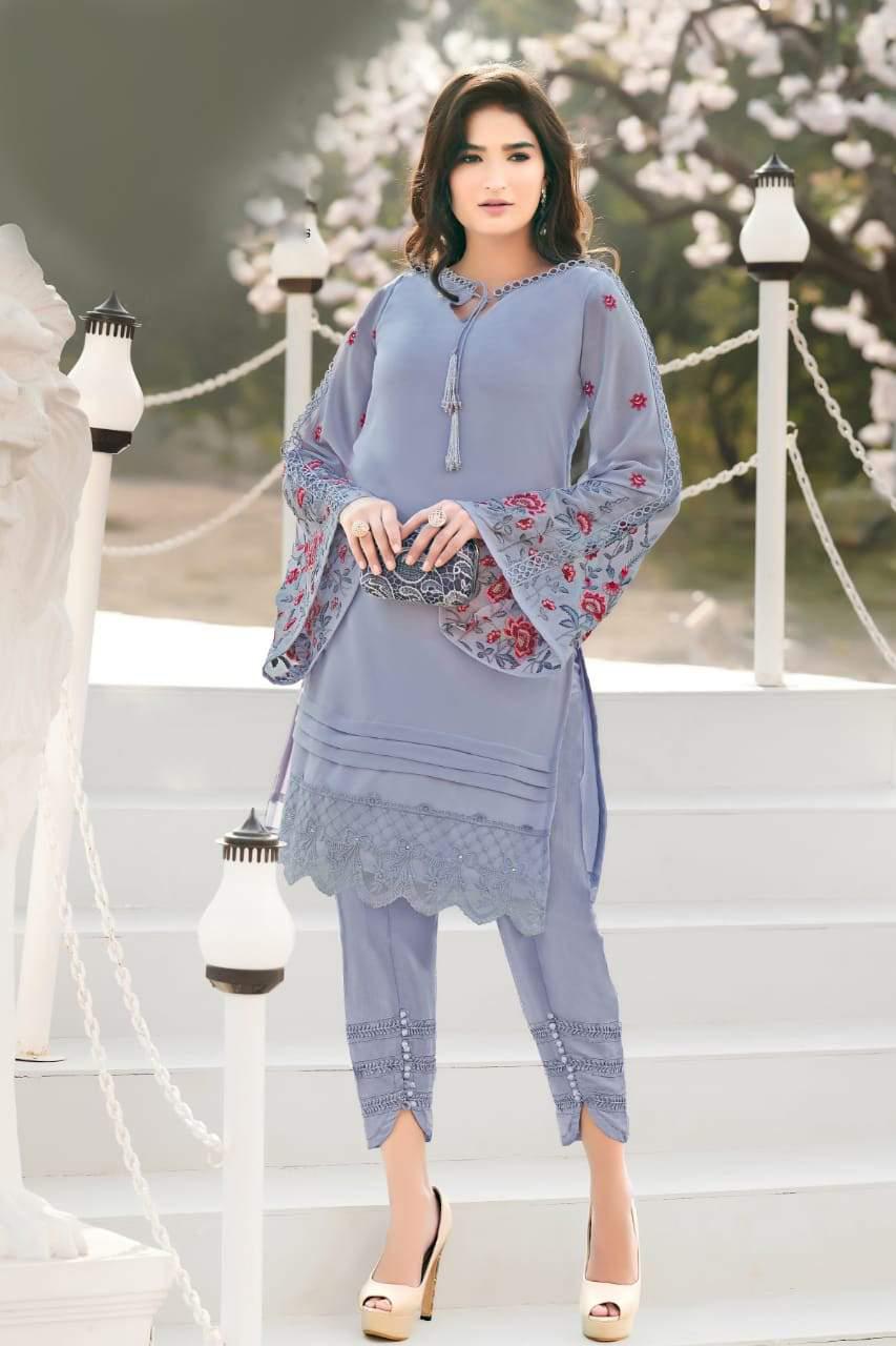 Am 59 Latest Georgette Fancy Designer Casual Wear Heavy Kurti With Bottom Collection
