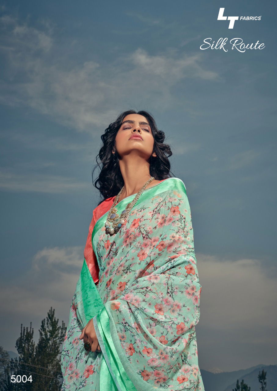 Lt Silk Route Latest Fancy Designer Linen Printed Casual Wear Saree Collection
