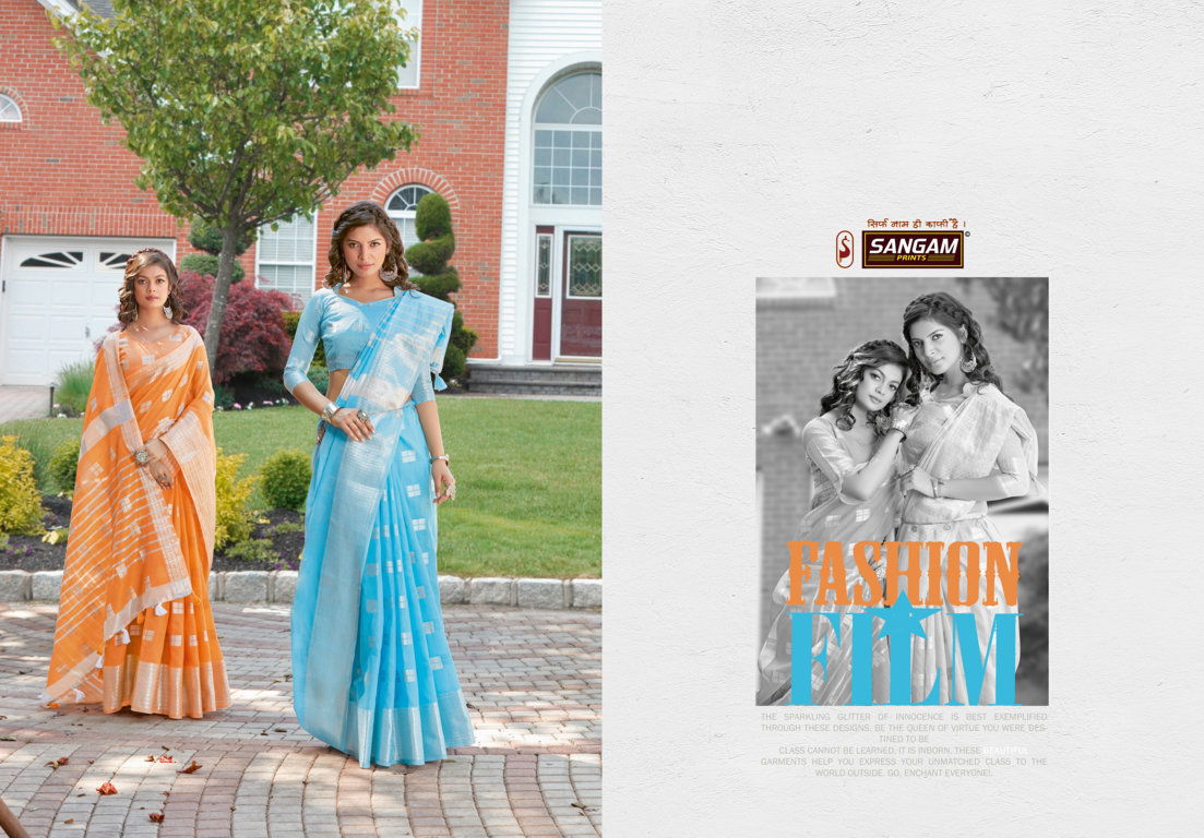 Sangam Blueberry 2 Linen latest fancy Designer casual Wear Cotton Printed Sarees Collection
