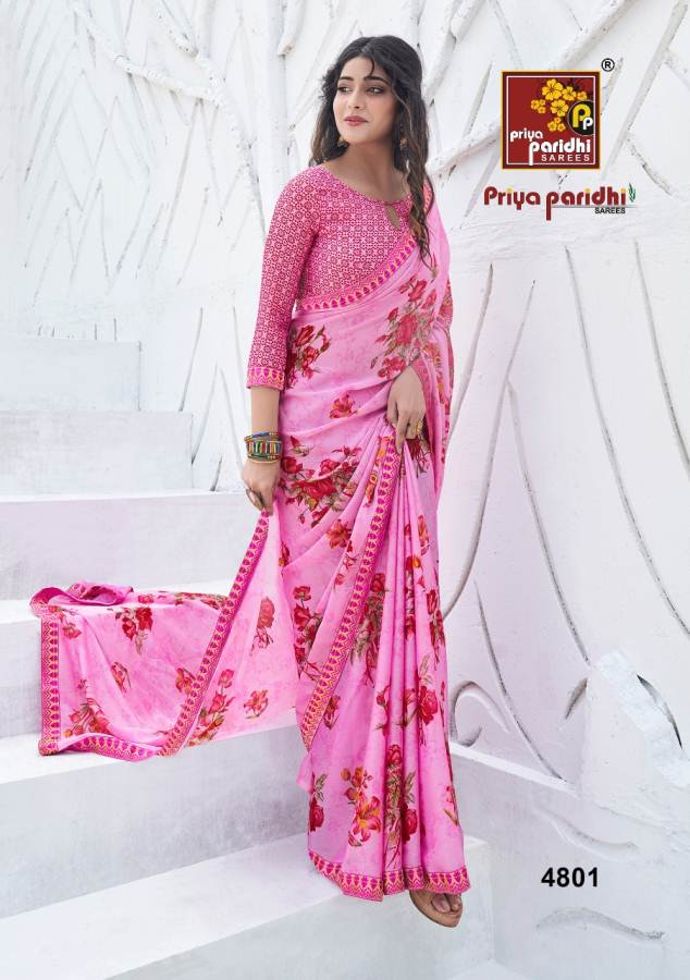 Priya Paridh Shanaya Fancy Printed Daily Wear Moss Fabric With designer Lace Border Saree Collection
