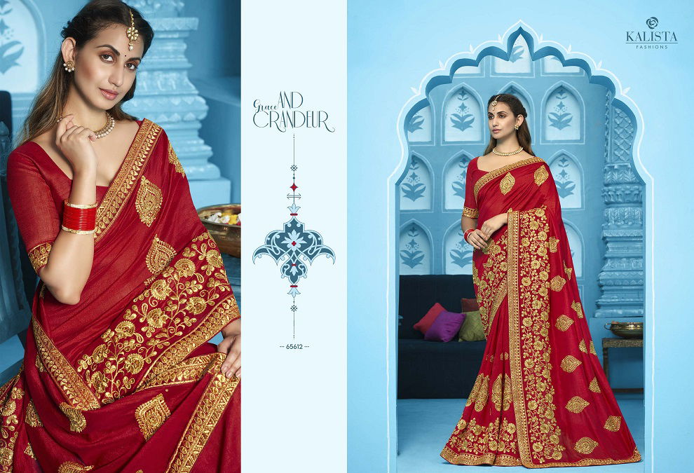 Kalista Simran Latest Fancy Designer Festive Wear Heavy Embroidery Worked Vichitra Silk Sarees Collection
