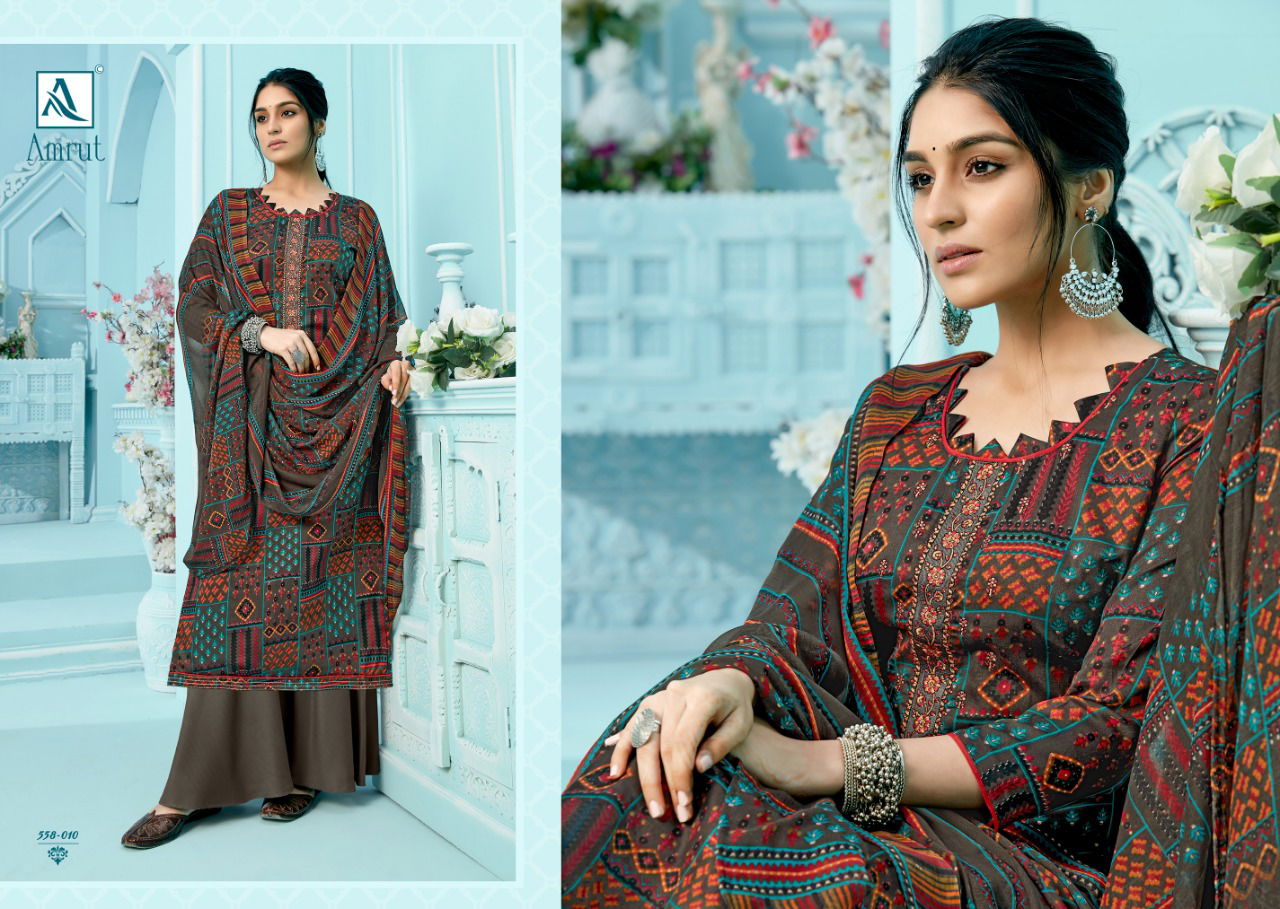 Alok Amrut Fancy Casual Wear Pure jam Cotton Digital Style Print with Embroidery and Swarovski Diamond Cotton Designer Dress Material Collection
