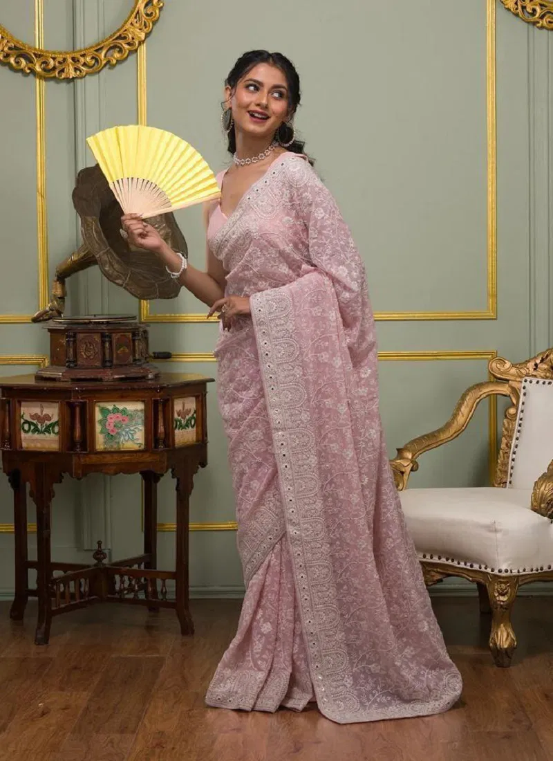 Vt 6022 Beautiful Georgette Embroidered Saree Wholesale Online