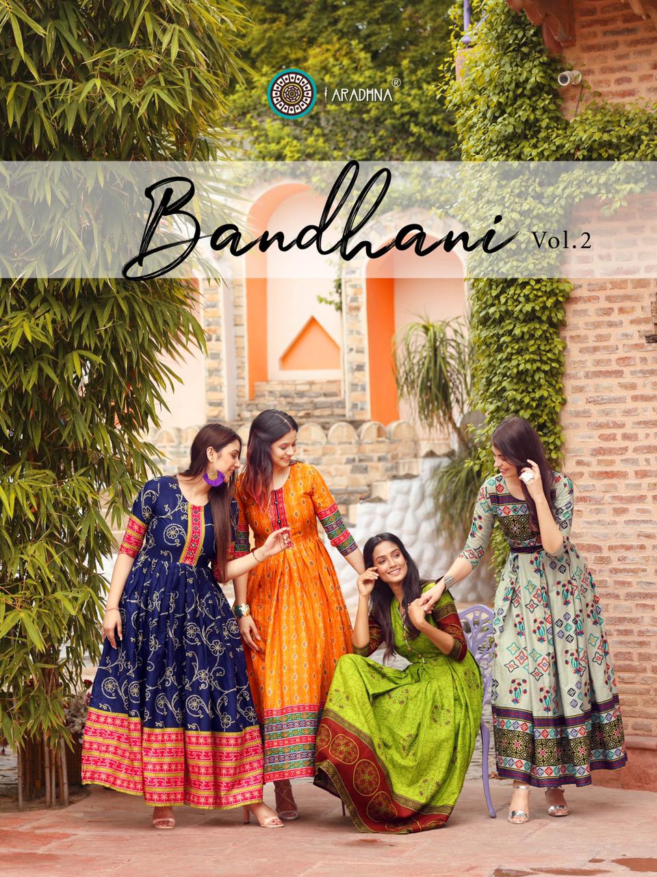 Aradhna Bandhani 2 Heavy Cotton Printed Festive Wear Anarkali Long Kurtis Collection
