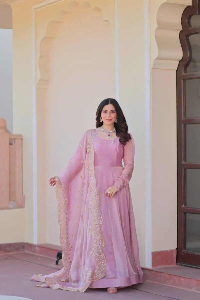 Luna Vol 48 Beautiful Chiffon Embroidered Gown With Dupatta Wholesale Online