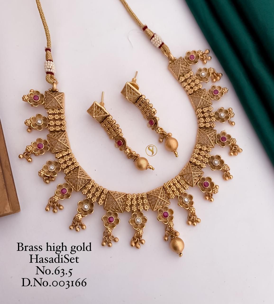 Brass High Gold Designer Hasadi Set 3 Necklace With Earrings Catalog
