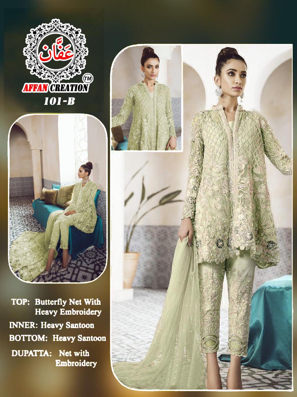 Affan Creation 101 Latest Fancy Festive Wear Heavy Butterfly Net With Embroidery Work Pakistani Salwar Suit Collection