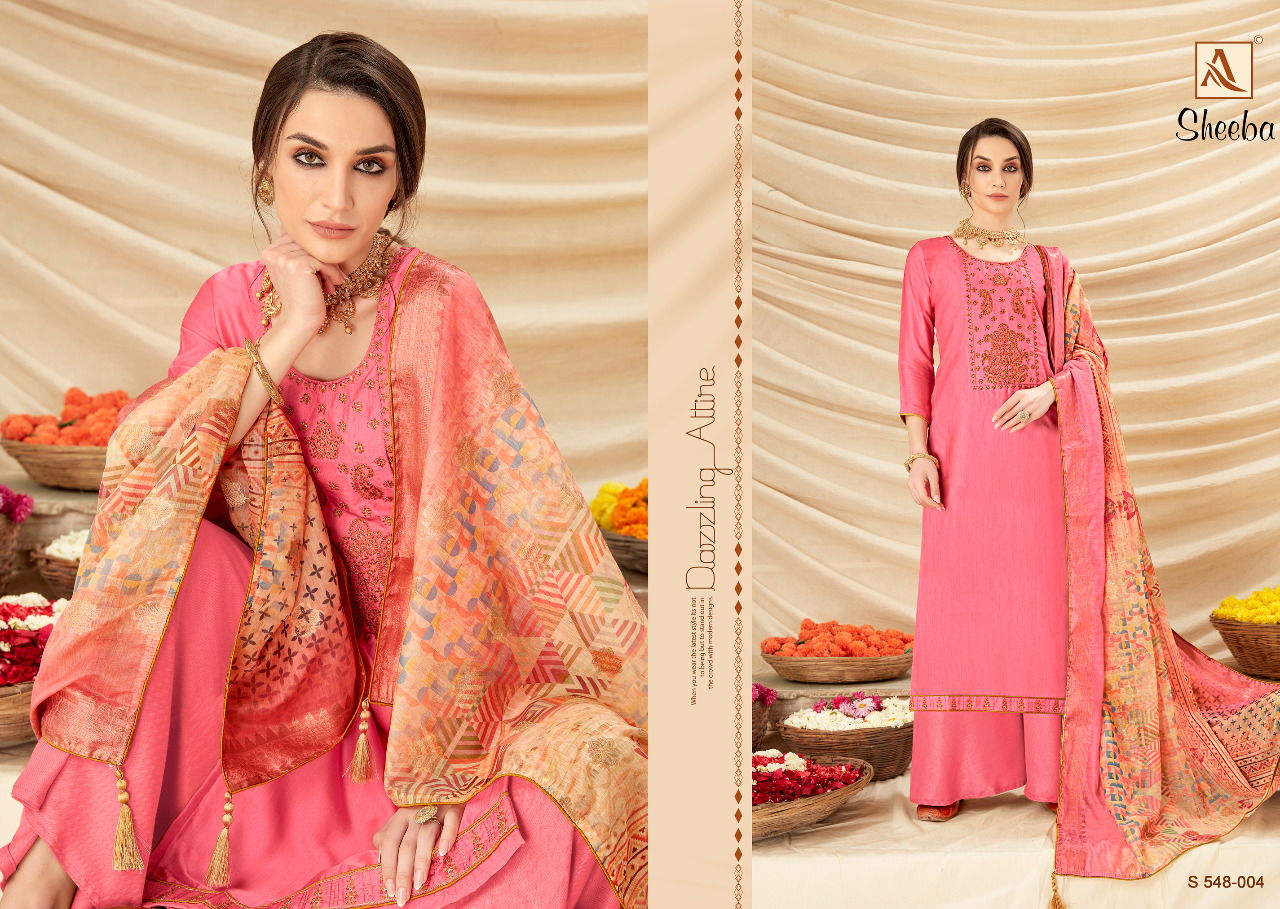 Alok Sheeba Fancy Festive WearPure Rivella Satin Fancy Embroidery with Swarovski Diamond Designer Dress Material Collection
