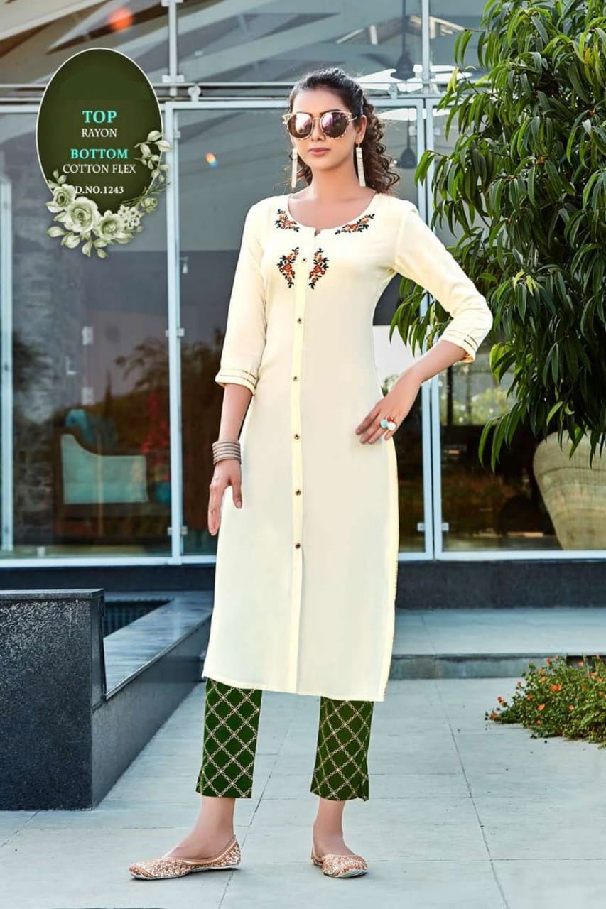 Pant 6 Desinger fancy latest Casual Wear Rayon Kurti With Bottom Collection
