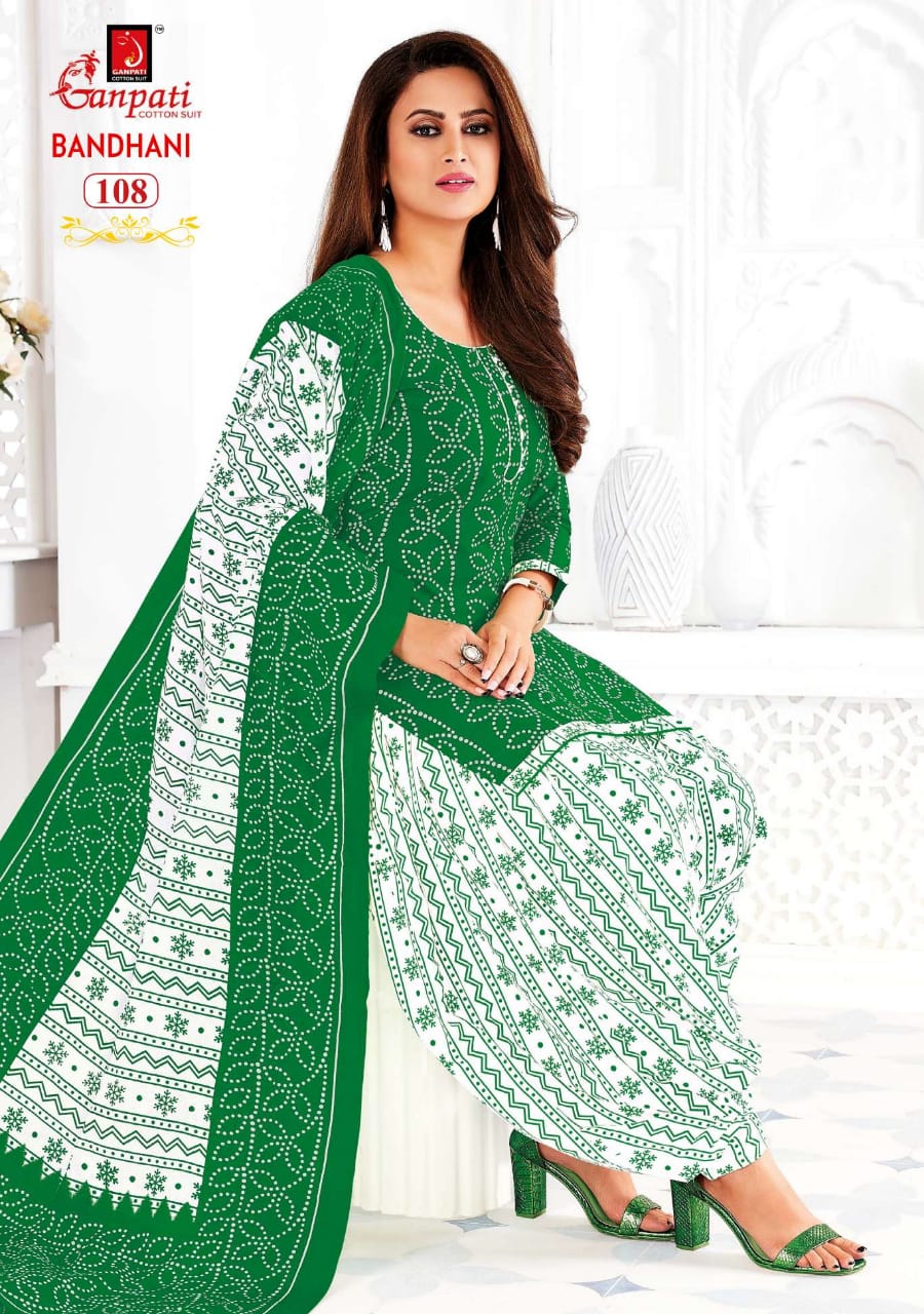 Ganpati Bandhani 1 Printed Cotton Regular Wear Designer Dress Material Collection
