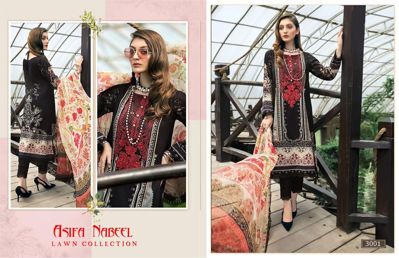 Asifa Nabeel Latest Designer Karachi Pure Lawn Cotton Dress Material Collection With Pure Cotton Mal Mal Dupatta